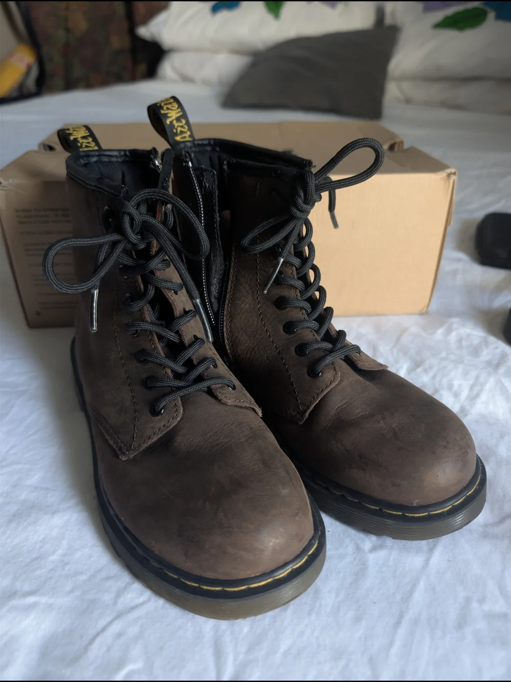 Dr. Martens Style Brown Leather Combat Boots -boys